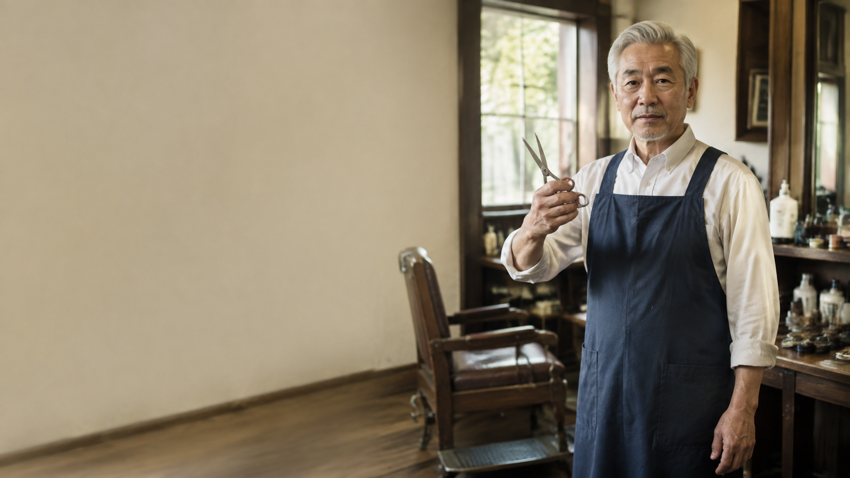 店主が鋏を構える施術風景